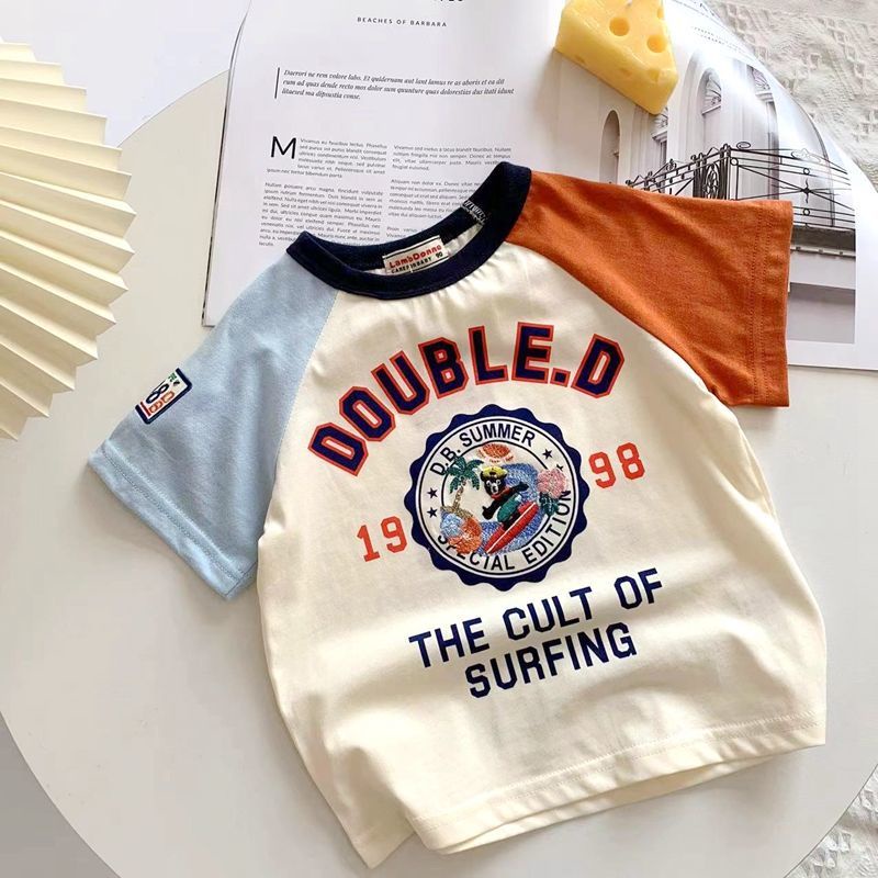 Áo thun trẻ em  100% cotton unisex áo khoác trẻ em raglan ngắn tay hoạt hình in t-shirt thời trang trẻ em