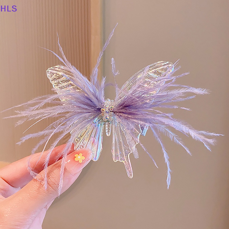 Kẹp Tóc Hình Bướm / Lông Vũ Nhiều Màu Sắc Phong Cách Hàn Quốc Cho Bé Gái