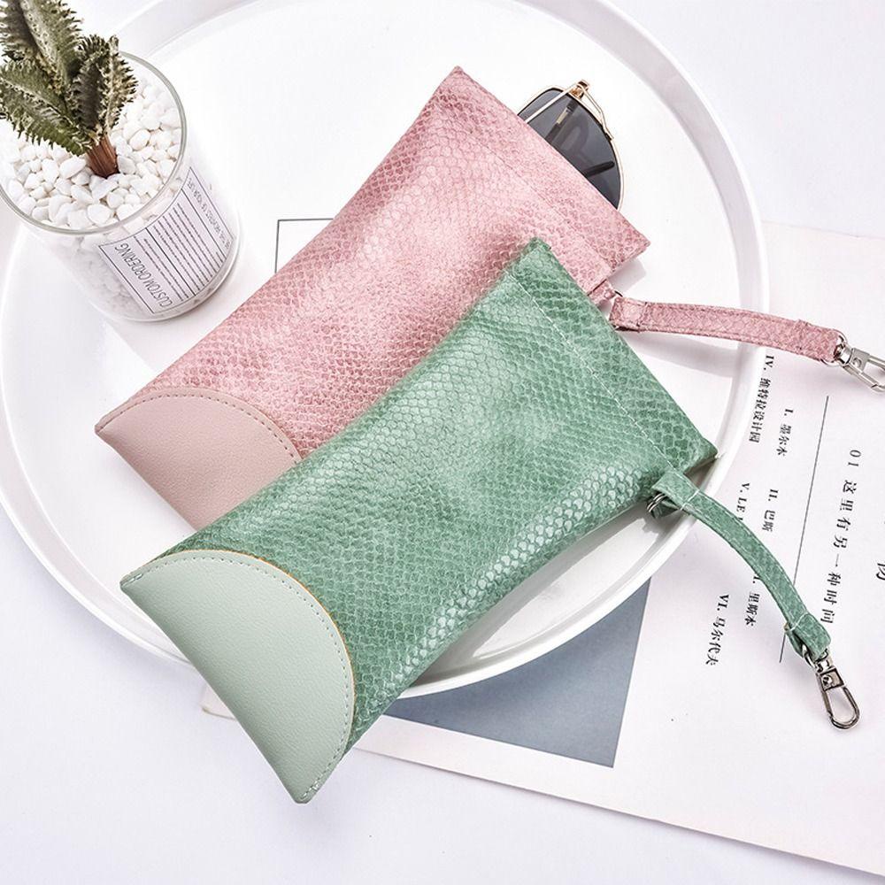 Túi Đựng Mắt Kính Bằng Da PU Mềm Tự Động Đóng Chống Nước Kích Thước Nhỏ Có Dây Đeo Trang Sức