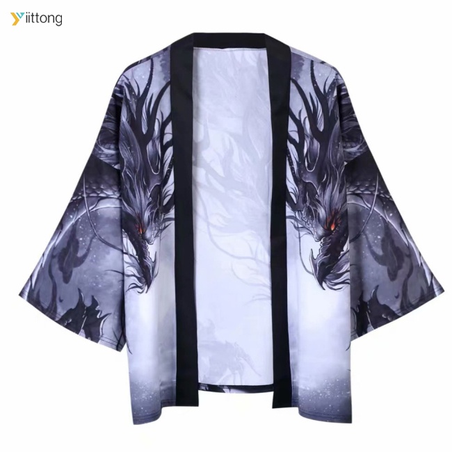Áo Khoác Kimono Tay Lỡ 3 / 4 Dáng Rộng In Hình Rồng Phong Cách Trung Hoa Thời Trang Mùa Hè Cho Nam Và