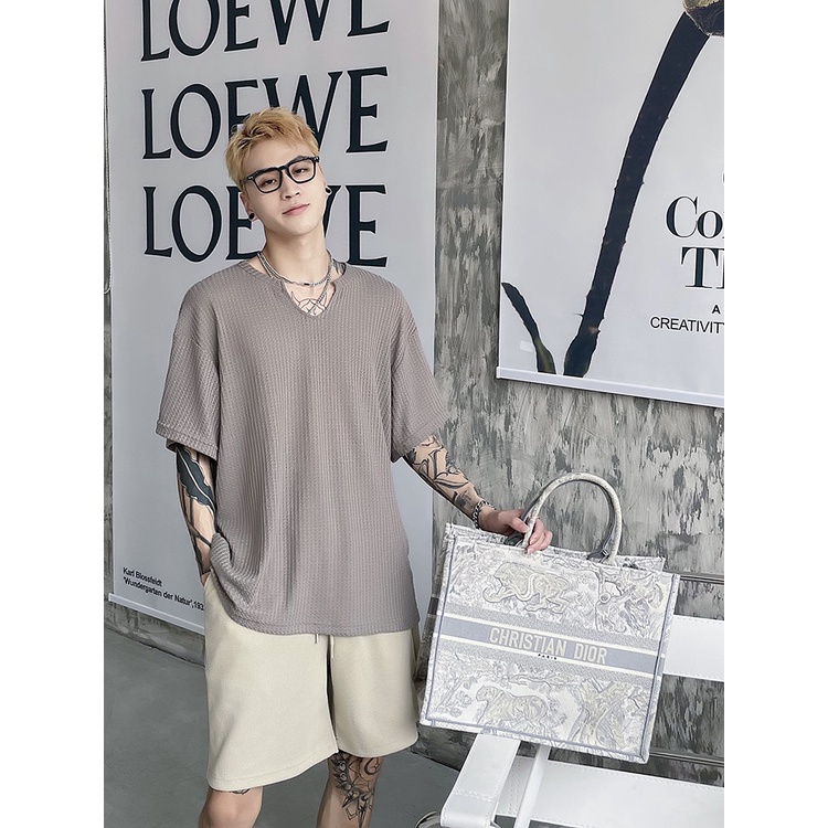 Áo Thun Tay Ngắn Cổ Chữ V Phong Cách Đường Phố Hàn Quốc Cho Nam