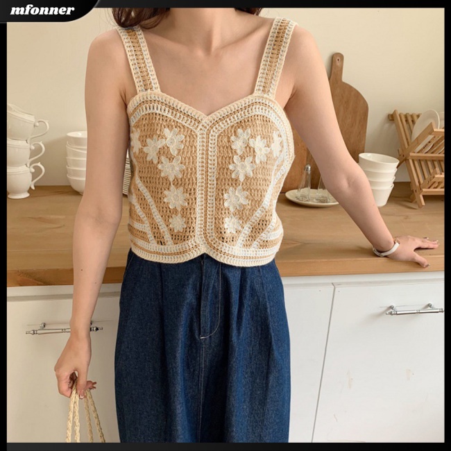 Áo Dây Sát Nách Vải Lụa Lạnh Thêu Họa Tiết Kiểu Retro Pháp Thời Trang Mùa Hè Cho Nữ