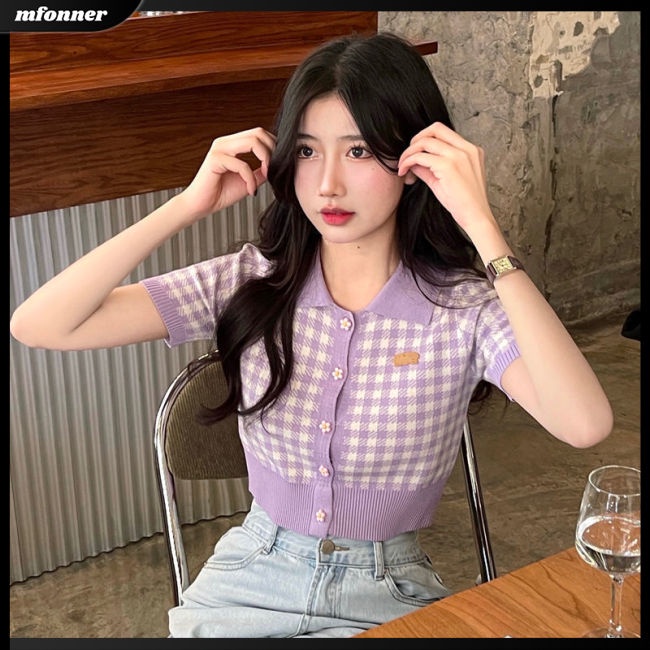 Áo Croptop Dệt Kim Ngắn Tay Ôm Dáng Gợi Cảm Cho Nữ