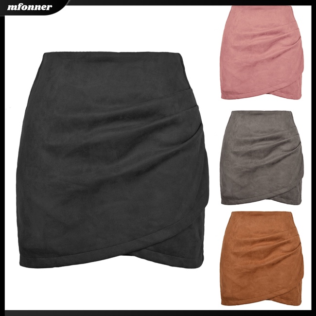 Chân Váy Ngắn Ôm Dáng Bằng Da Lộn Màu Trơn Phối Khóa Kéo Lệch Tà Quyến Rũ Thời Trang Cho Nữ