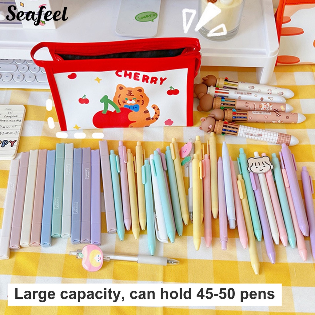 Bóp Viết Giả Da Sức Chứa Lớn Có Khóa Kéo In Họa Tiết Hoạt Hình Màu Sắc Sống Động Trang Trí Trường Học