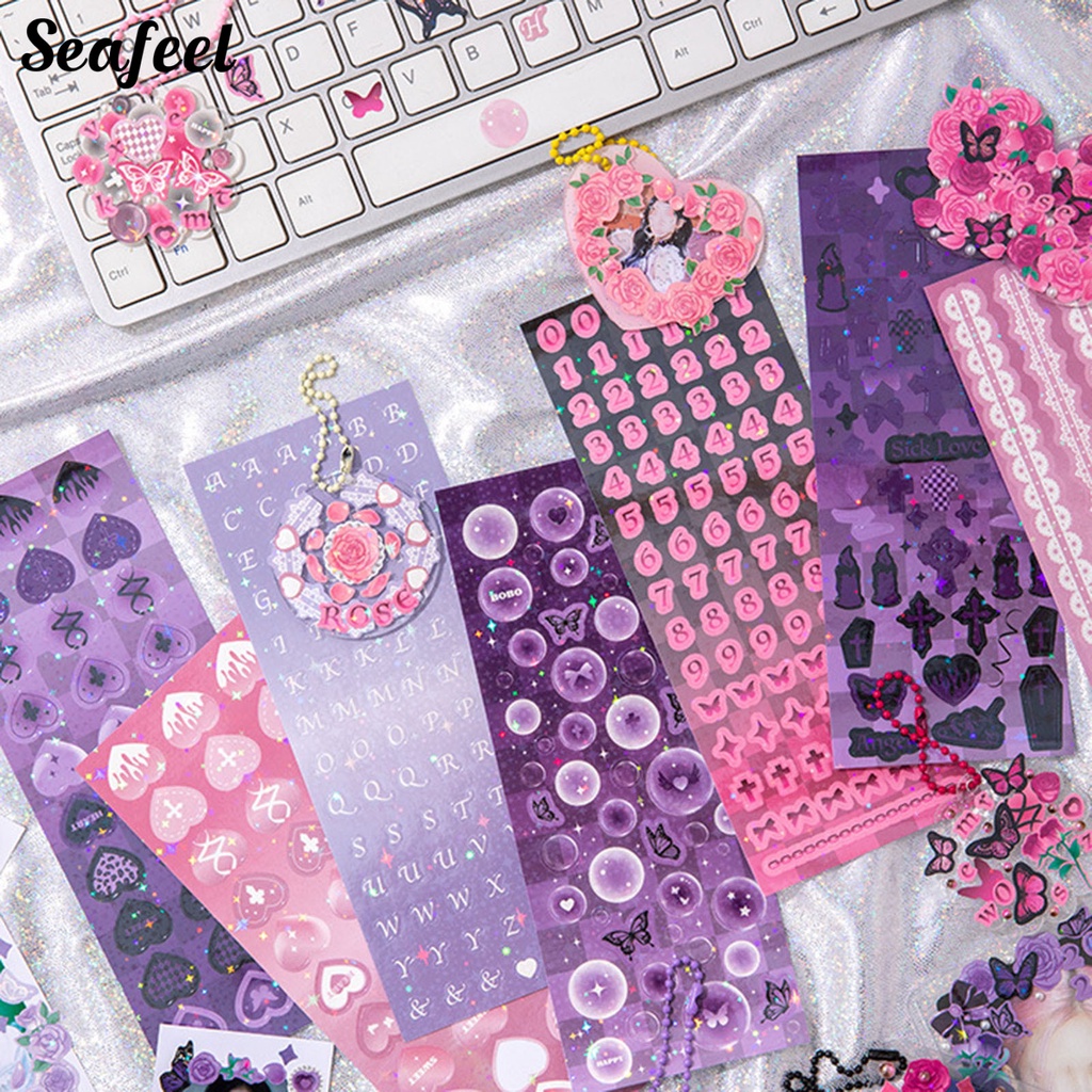 Set 30 Đề Can Dán Trang Trí Sổ Tay Hình Hoa / Bướm / Trái Tim Xinh Xắn