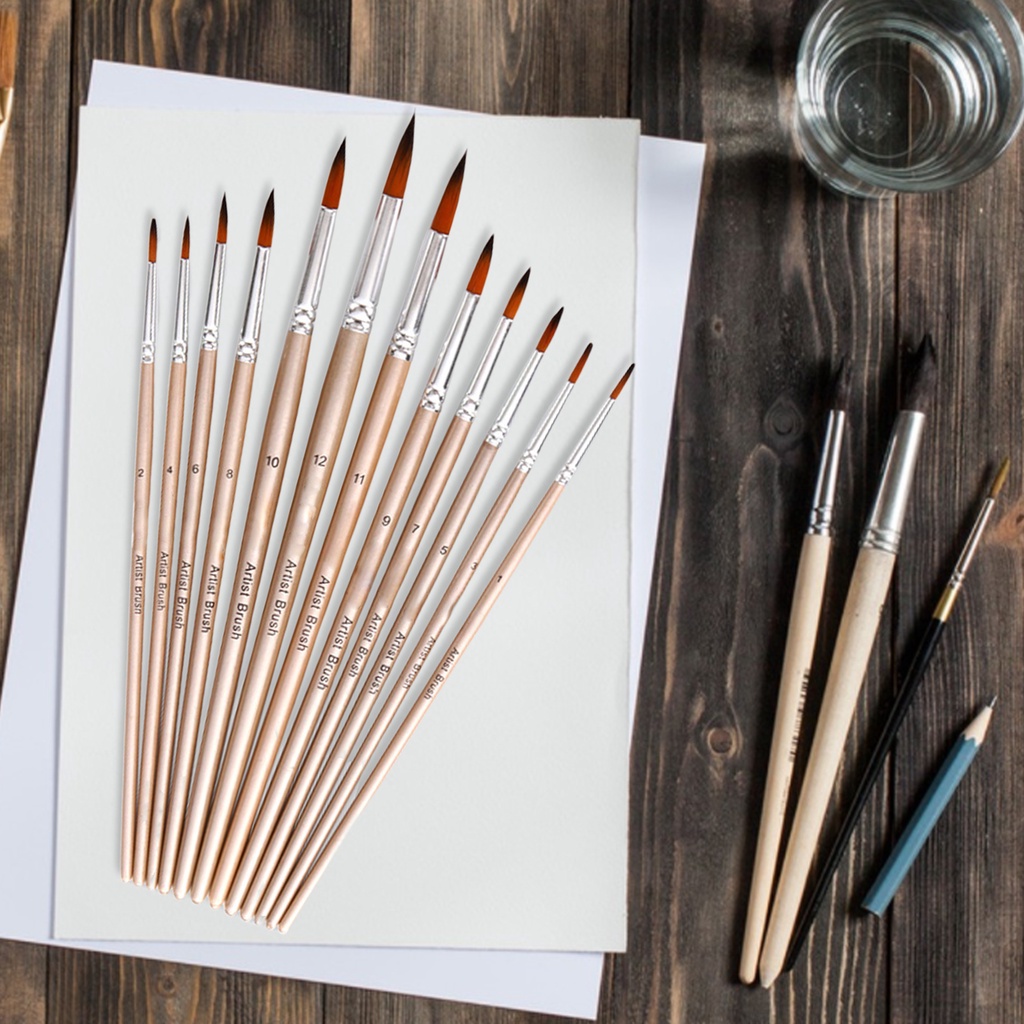 Bộ 12 Cọ Vẽ Màu Nước Bằng Nylon Gọn Nhẹ Thoải Mái Có Thể Giặt Và Tái Sử Dụng