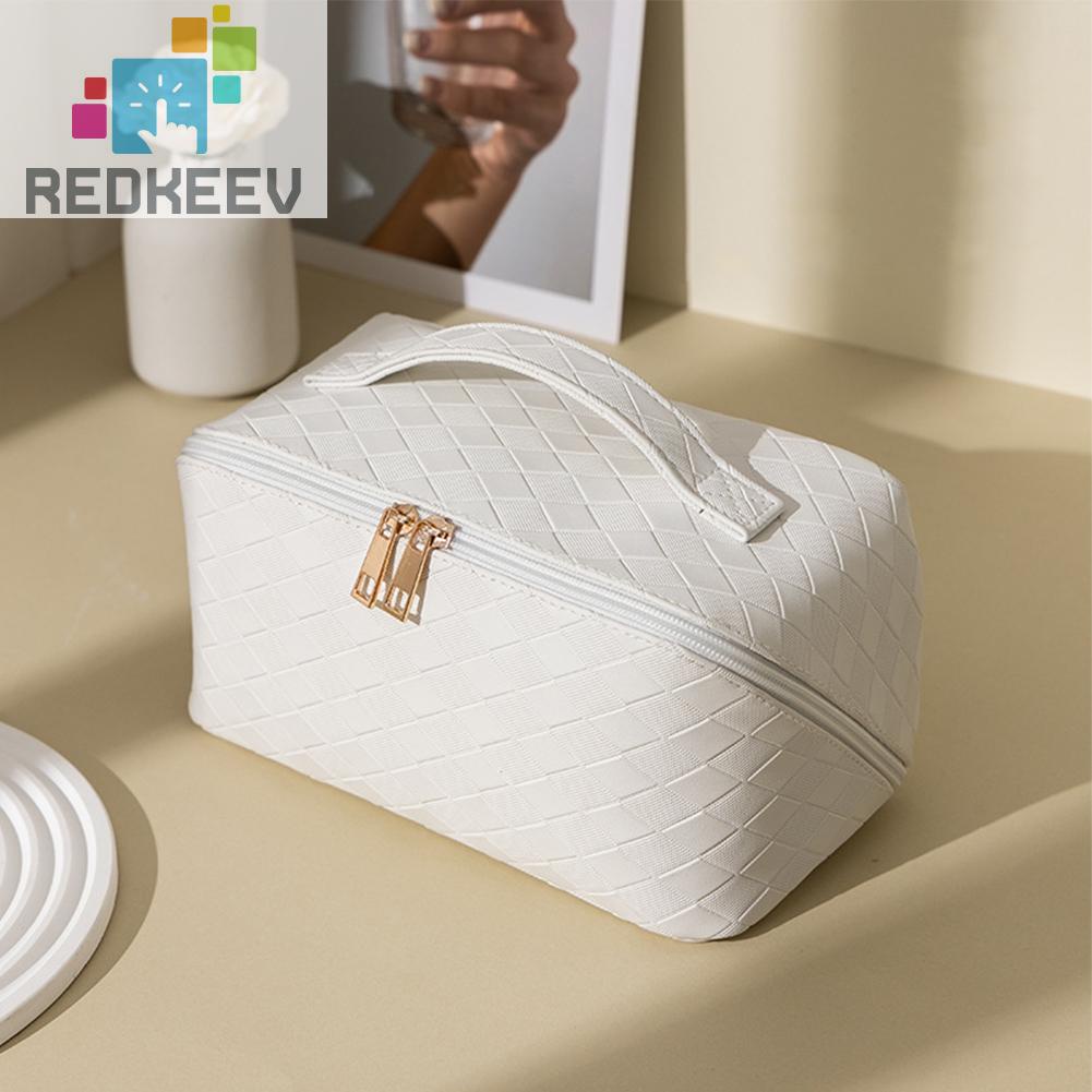 Túi Đựng Mỹ Phẩm Bằng PU Sức Chứa Lớn Họa Tiết Sọc Caro Tiện Dụng Cho Nữ