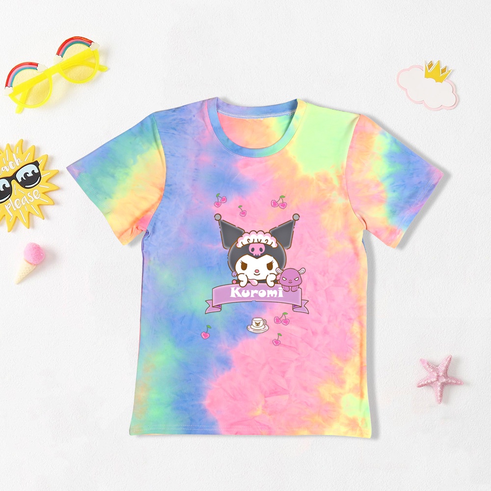 Kuromi In Áo Thun Trẻ Em Cổ Tròn Tay Ngắn Bé Gái Áo Buộc Nhuộm Áo Kuromi Mùa Hè Top Tee