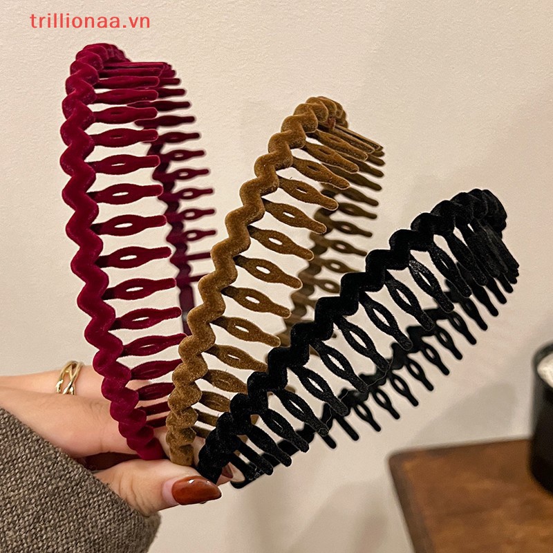 Băng Đô Cài Tóc Màu Trơn Có Răng Chống Trượt Thời Trang Cho Nữ