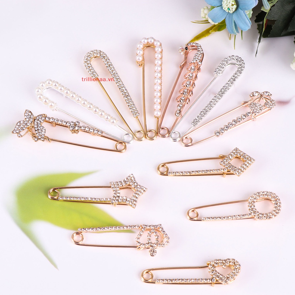 Trillionaa Cunno 12 Trâm Cài Áo Sweater / Khăn Choàng Đính Ngọc Trai Giả Pha Lê An Toàn P VN