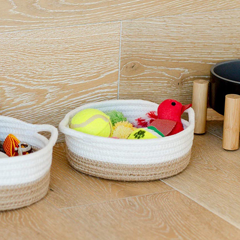 Set 5 Giỏ Tròn 100% Cotton Tự Nhiên Đựng Đồ Chơi Cho Bé