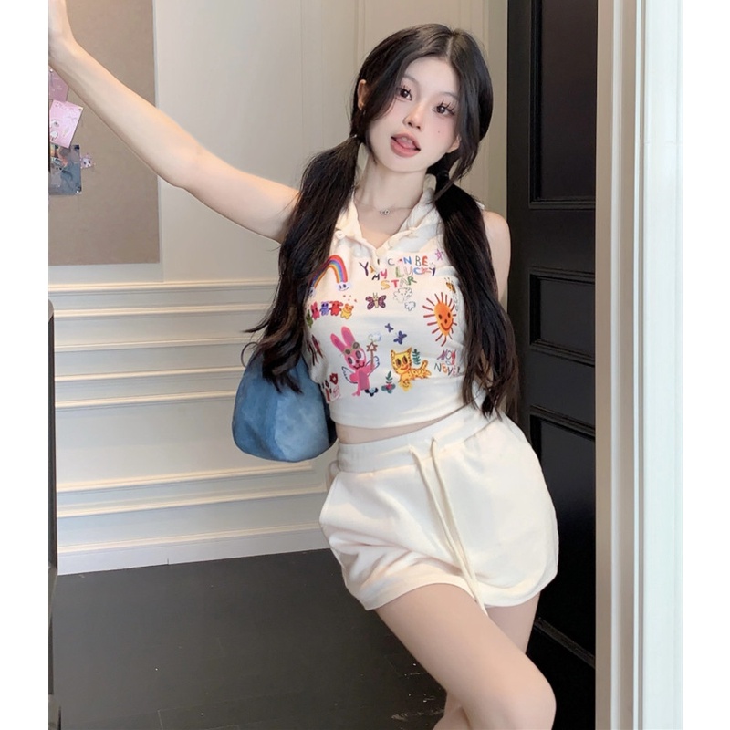 Áo Hoodie Sát Nách In Họa Tiết Hoạt Hình Dễ Thương