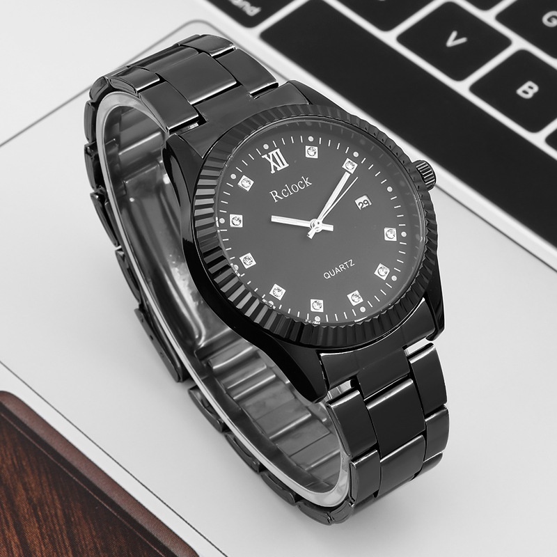 Mới Đồng Hồ Đeo Tay Máy Quartz Dây Thép Đính Kim Cương Đơn Giản Lịch Lãm Cho Nam