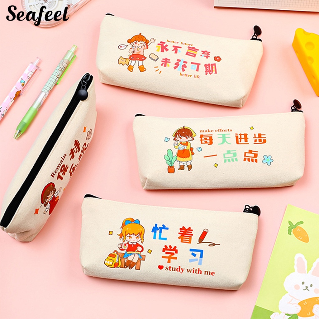 Túi Đựng Bút Có Khóa Kéo Họa Tiết Hoạt Hình Dễ Thương