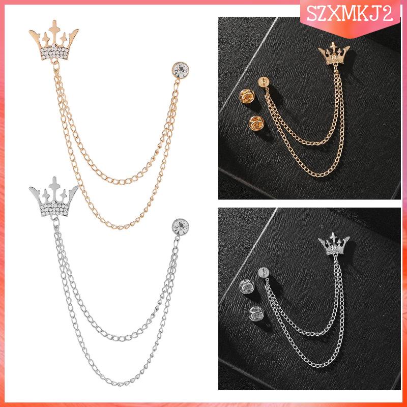 Ghim Cài Cà Vạt / Khăn Choàng / Mũ Hình Vương Miện Bằng Kim Loại Phối Dây Xích Tua Rua Siêu Bền Cho Nam