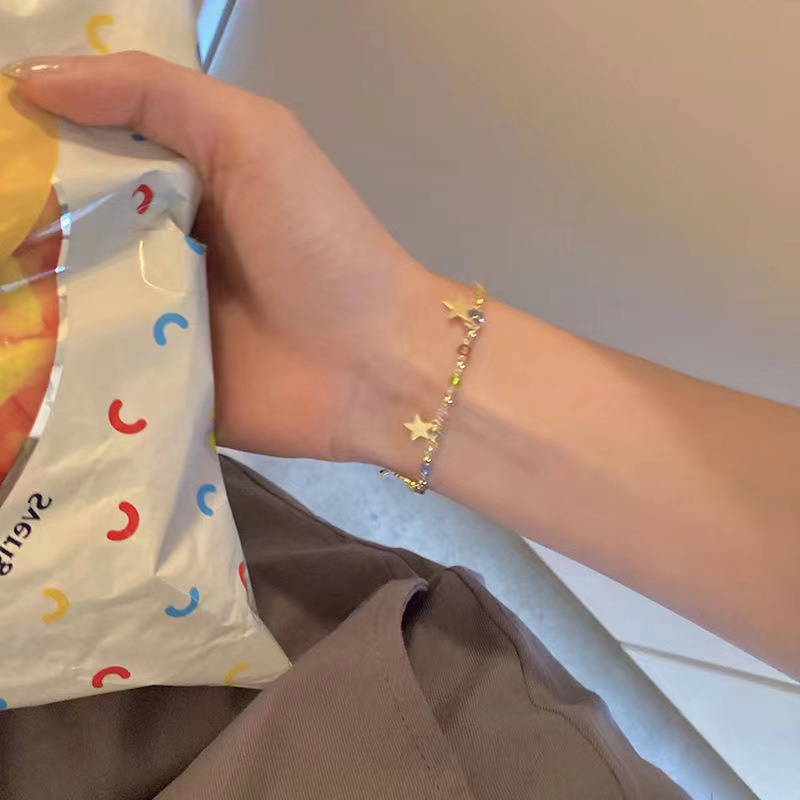 Vòng Tay Chuỗi Hạt Pha Lê Hình Ngôi Sao Năm Cánh Màu Sắc Ngọt Ngào