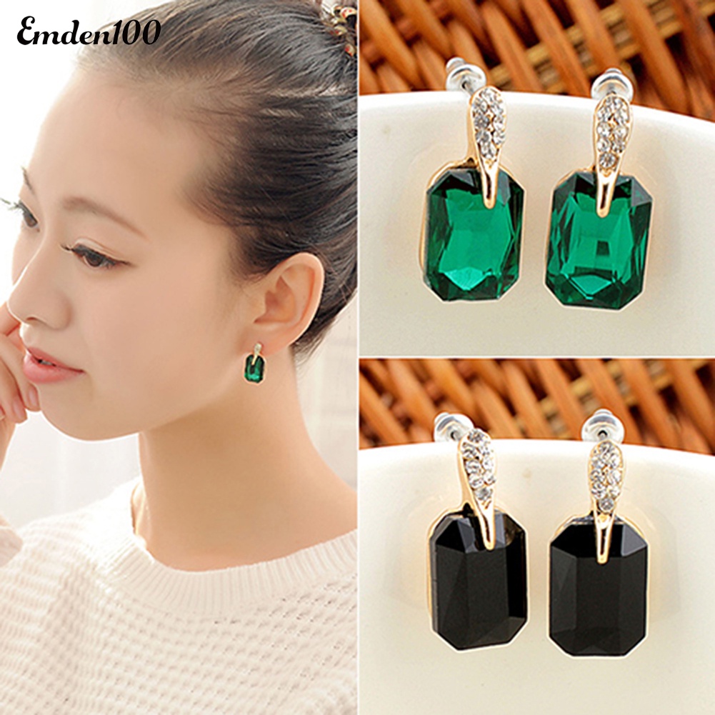 Đôi Bông Tai Mặt Chữ Nhật Đính Đá Thời Trang