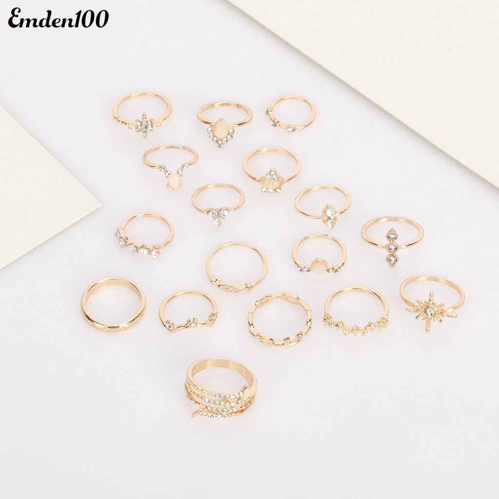 Bộ 17 Nhẫn Đính Đá Nhân Tạo Phong Cách Bohemian Thời Trang