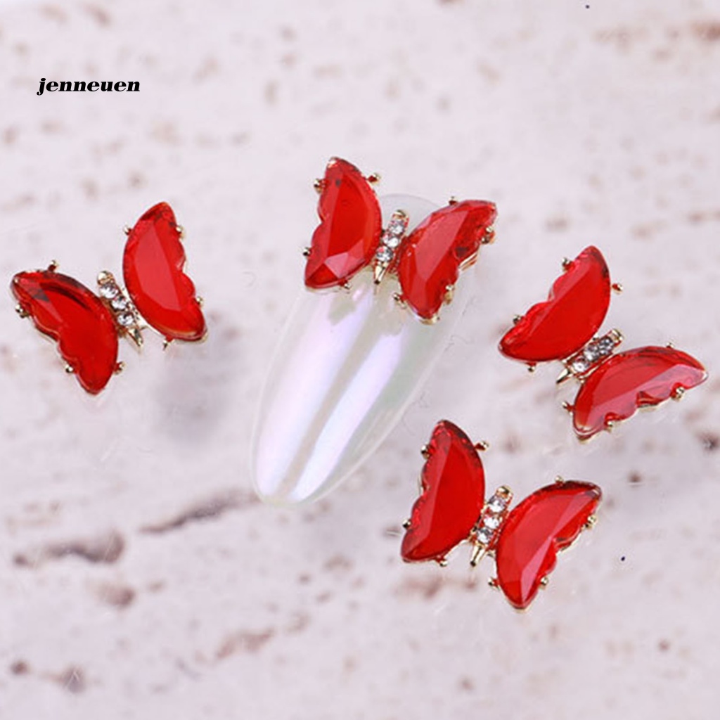 Set 5 Móng Tay Giả Hình Bướm 3D Đính Đá Zircon Sang Trọng Cho Nữ