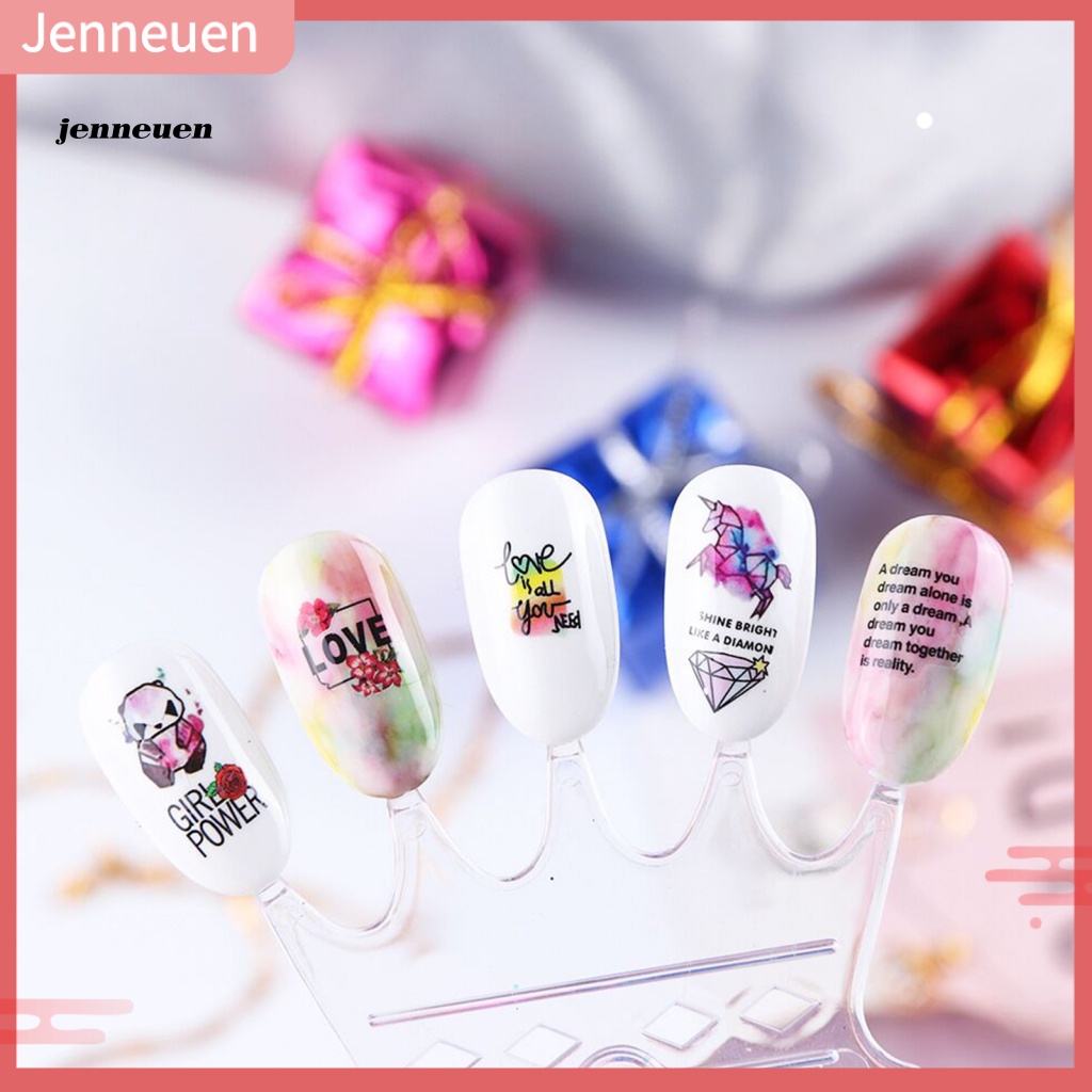 1 Bộ Miếng Dán Móng Tay Dạng Trượt Nước Hình Hoa Lá Màu Đen