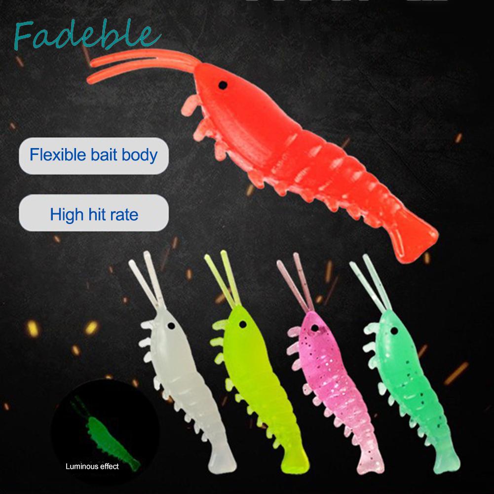 50 Mồi Tôm Giả Câu Cá Nhựa PVC Mềm Phát Quang 3.5cm