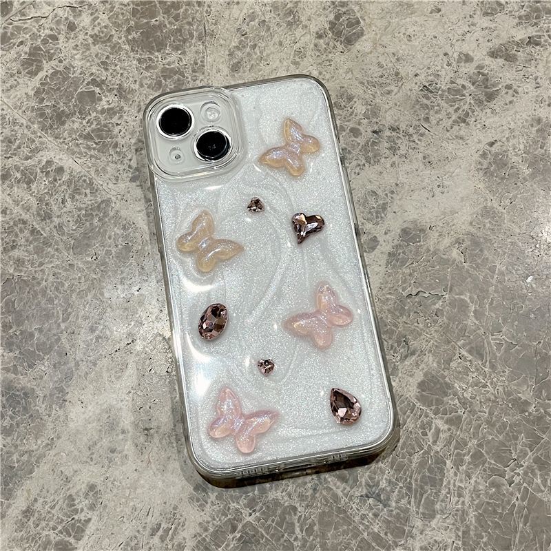 Ốp Điện Thoại Mềm Chống Rơi Hình Bướm Hồng Vân Kim Cương Cho Iphone 14promax 13 13promax 12 11 7 / 8Plus Xsmax