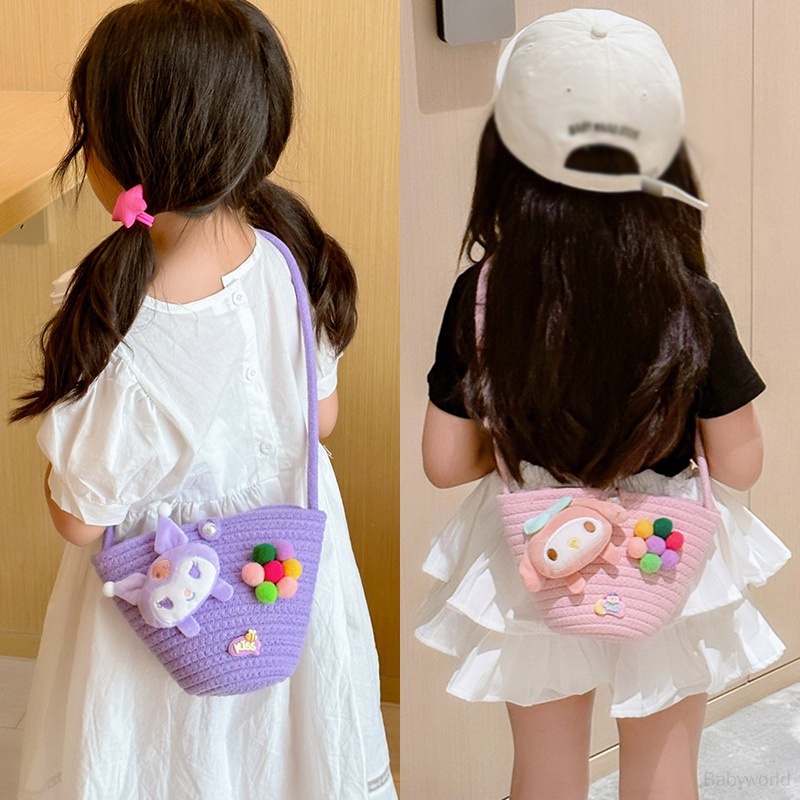 Túi Cói Đeo Chéo mini In Họa Tiết Hoạt Hình Dễ Thương Thời Trang Đi Biển Cho Bé Gái