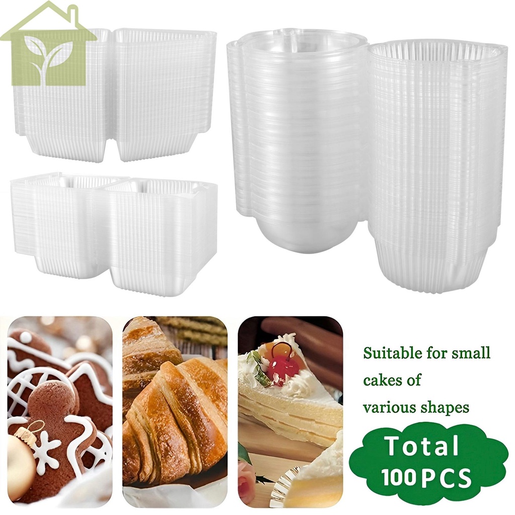 Hộp đựng bánh 100 cái hộp đựng bánh cupcake có thể tái sử dụng có nắp hộp tráng miệng đơn trong suốt có thể xếp chồng lên nhau shopabc6844