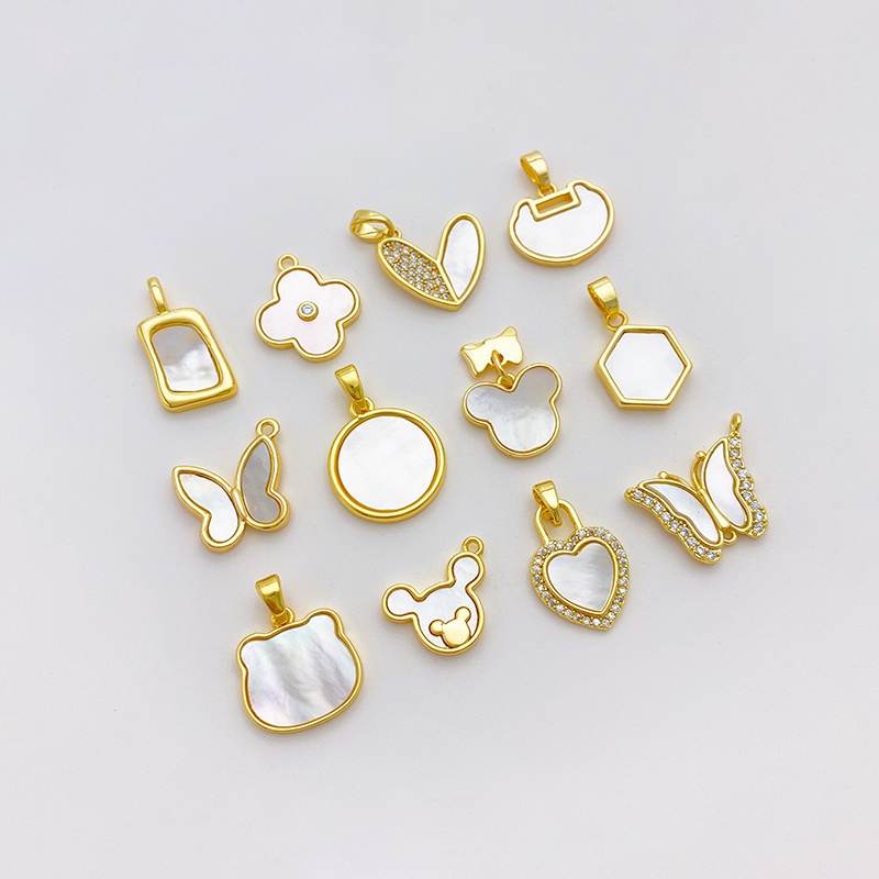 Mặt Dây Chuyền Bằng Vàng 18K Hình Hoa Bướm Vỏ Sò Dát Đá Zircon diy
