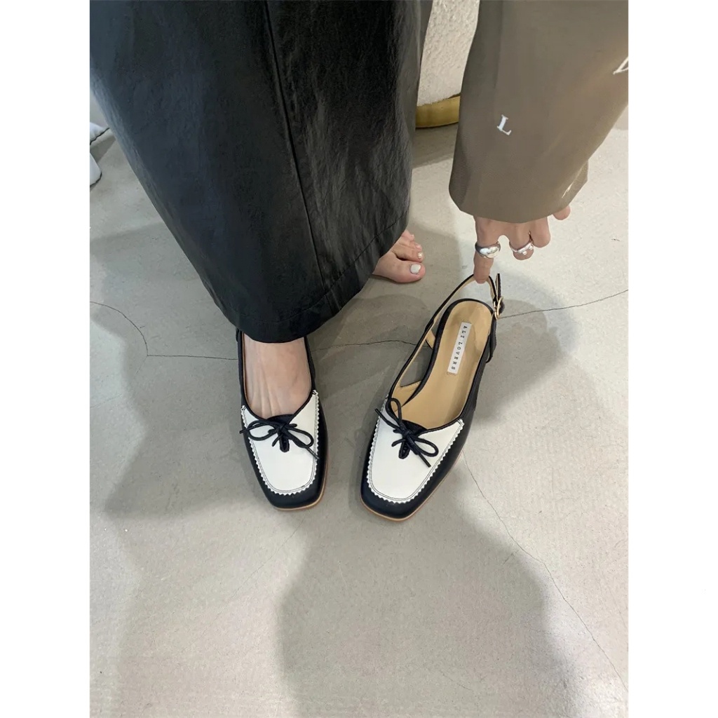 Sandal Mũi Vuông Hở Lưng Đính Nơ Xinh Xắn Theo Phong Cách retro B14L Dành Cho Nữ