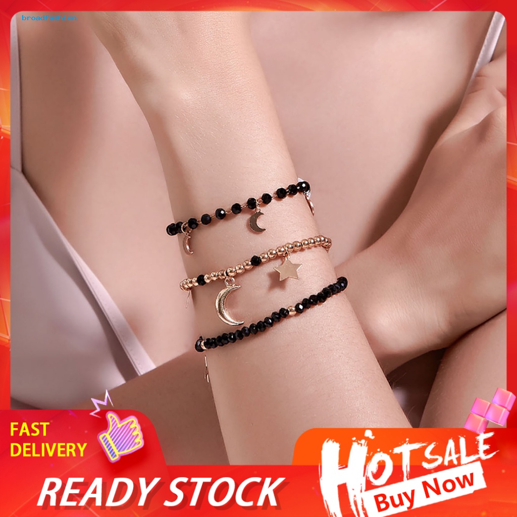 Set 3 Vòng Tay Hạt Nhựa Màu Đen Thời Trang Cho Nữ