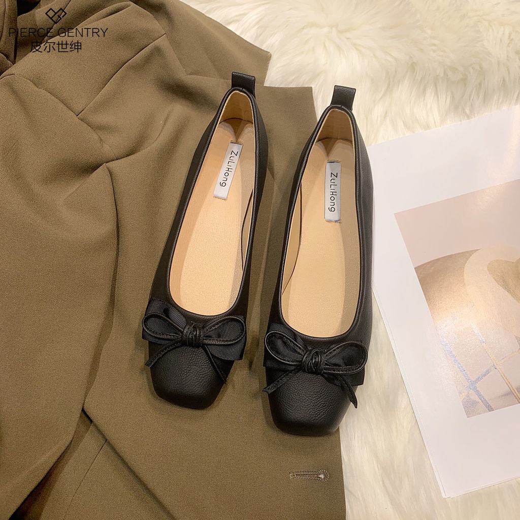 Giày Búp Bê Da Đế Bằng Thiết Kế Dễ Thương Cho Nữ