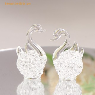 1 bức tượng thiên nga bằng thủy tinh pha lê trang trí bàn làm việc