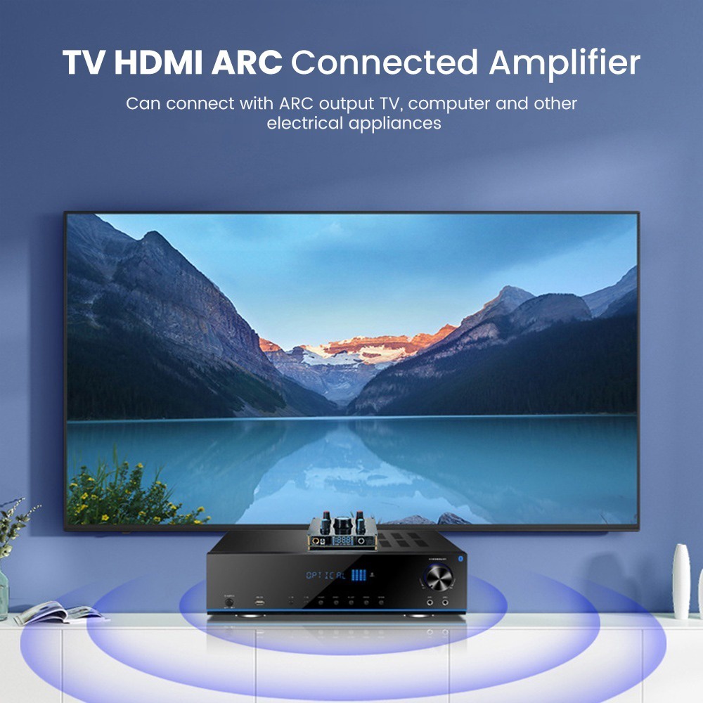 Bộ Khuếch Đại Tín Hiệu Âm Thanh Bluetooth 120W HIFI DAC HDMI ARC USB Chuyên Dụng