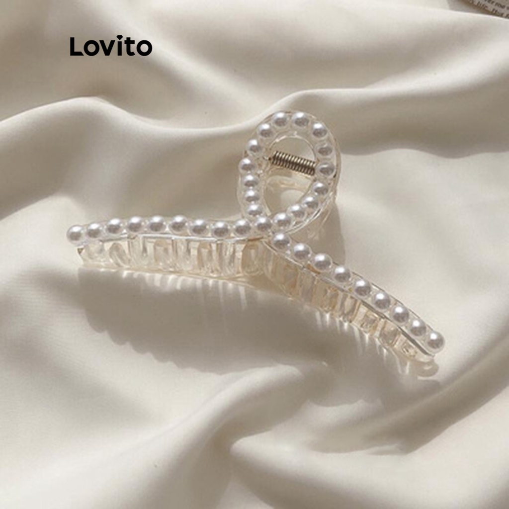 Kẹp tóc Lovito đính ngọc trai màu trơn thường ngày cho nữ LNA14099