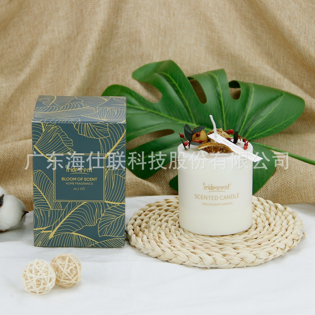 Nến thơm không khói thư giản trang trí hoa khô làm quà tặng phong cách hiện đại kèm chụp thủy tinh và đế gỗ