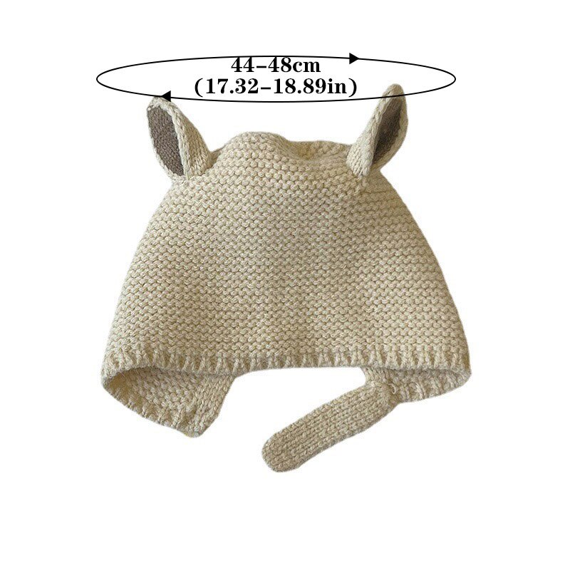 Mũ Beanie Dệt Kim Màu Trơn Đính Tai Thỏ Hoạt Hình Giữ Ấm Mùa Thu Đông Cho Bé Sơ Sinh