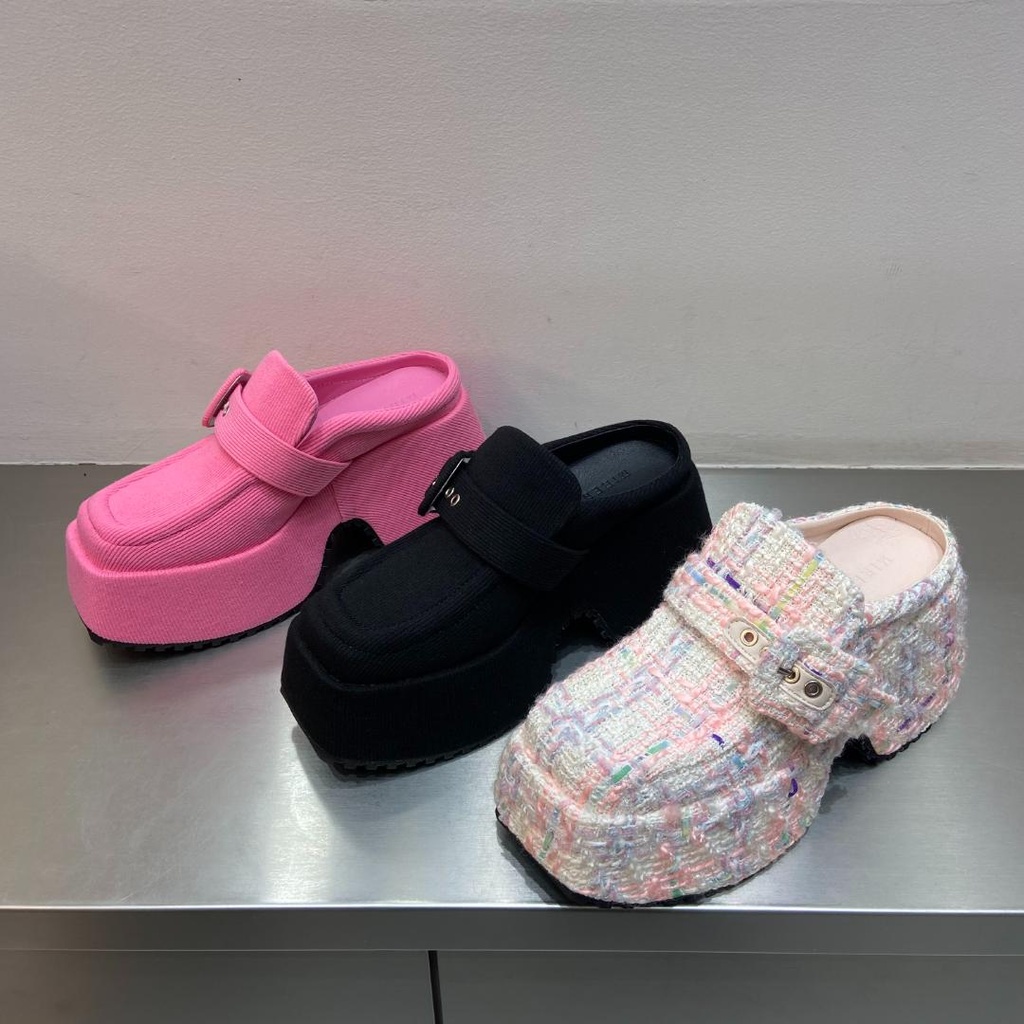 Giày Sandal Cao Gót 8CM Vải Bạt Dày Dặn Màu Trắng / Đen Phong Cách Pháp Thời Trang Xuân Hè 2023 Cho Nữ