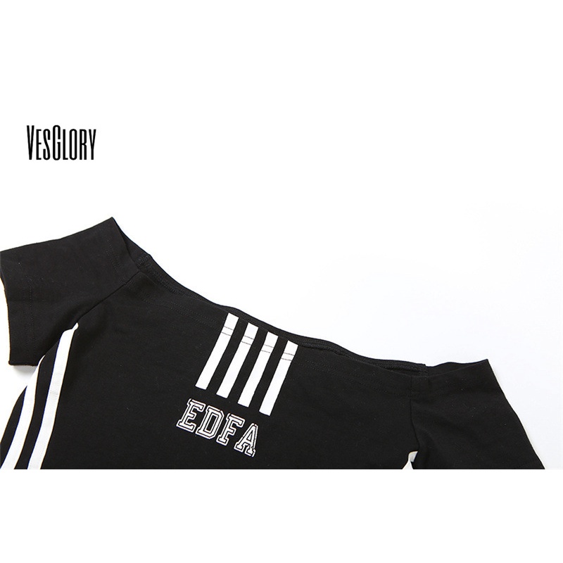 Áo Thun Crop Top Hở Vai In Chữ Phối Màu Tương Phản Thời Trang Cho Nữ 2023