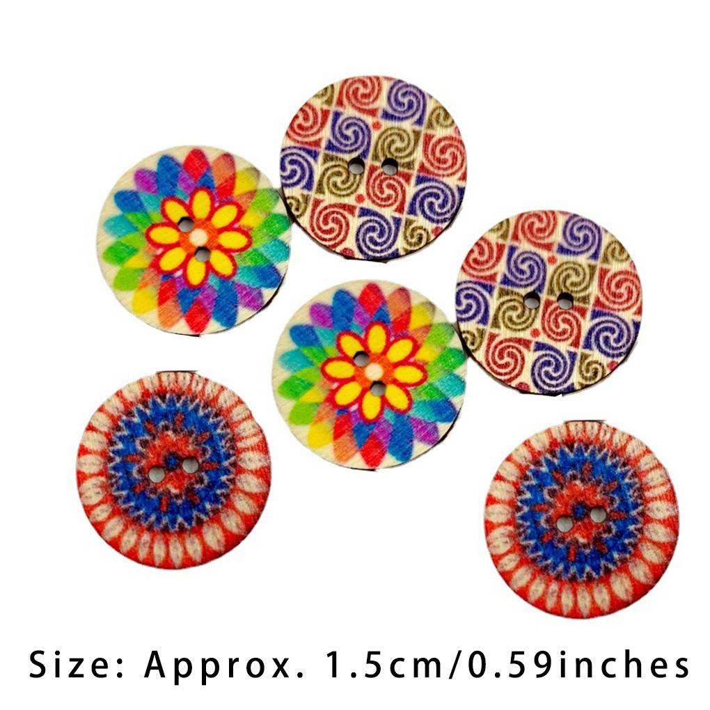 Set 100 cúc áo bằng gỗ hình tròn in họa tiết hoa nhiều màu giao ngẫu nhiên