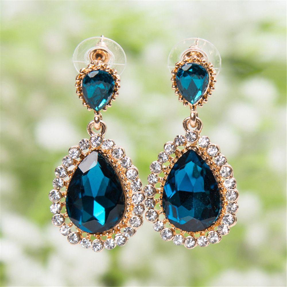 Khuyên Tai Dáng Dài Hình Giọt Nước Bằng Hợp Kim Sáng Bóng Ngọt Ngào|Bông Tai Đính Đá Đầy Màu Sắc Phong Cách Retro Cho Nữ