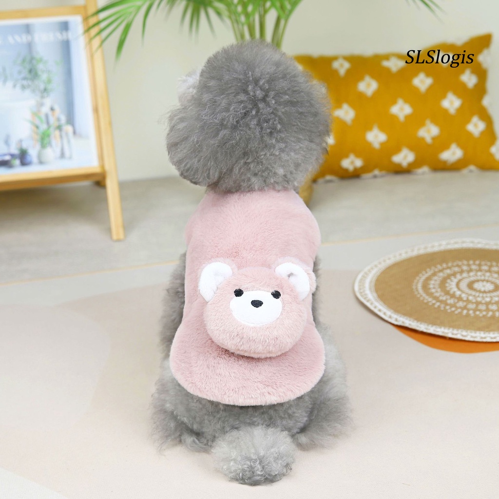 Slslogis Áo Khoác Cardigan Lông Dày Không Tay Cổ Tròn Giữ Ấm Mùa Đông Trang Trí Nút Hình Gấu Hoạt Hình Dành Cho Cún Cưng