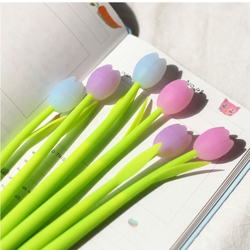 Bút Mực Đen Hình Hoa Tulip Thay Đổi Màu Sắc Dễ Thương Cho Học Sinh