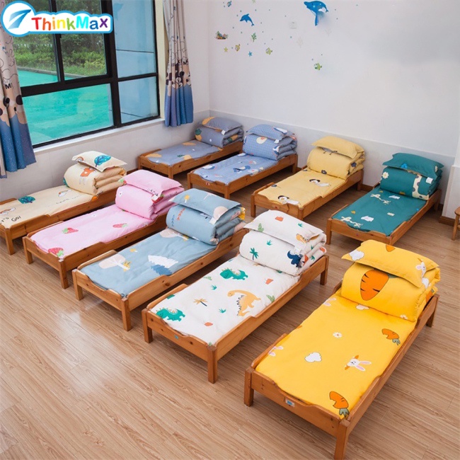Bộ 3 Món Vỏ Chăn Ga Gối Vải Cotton Thiết Kế Dễ Thương Cho Bé Mẫu Giáo