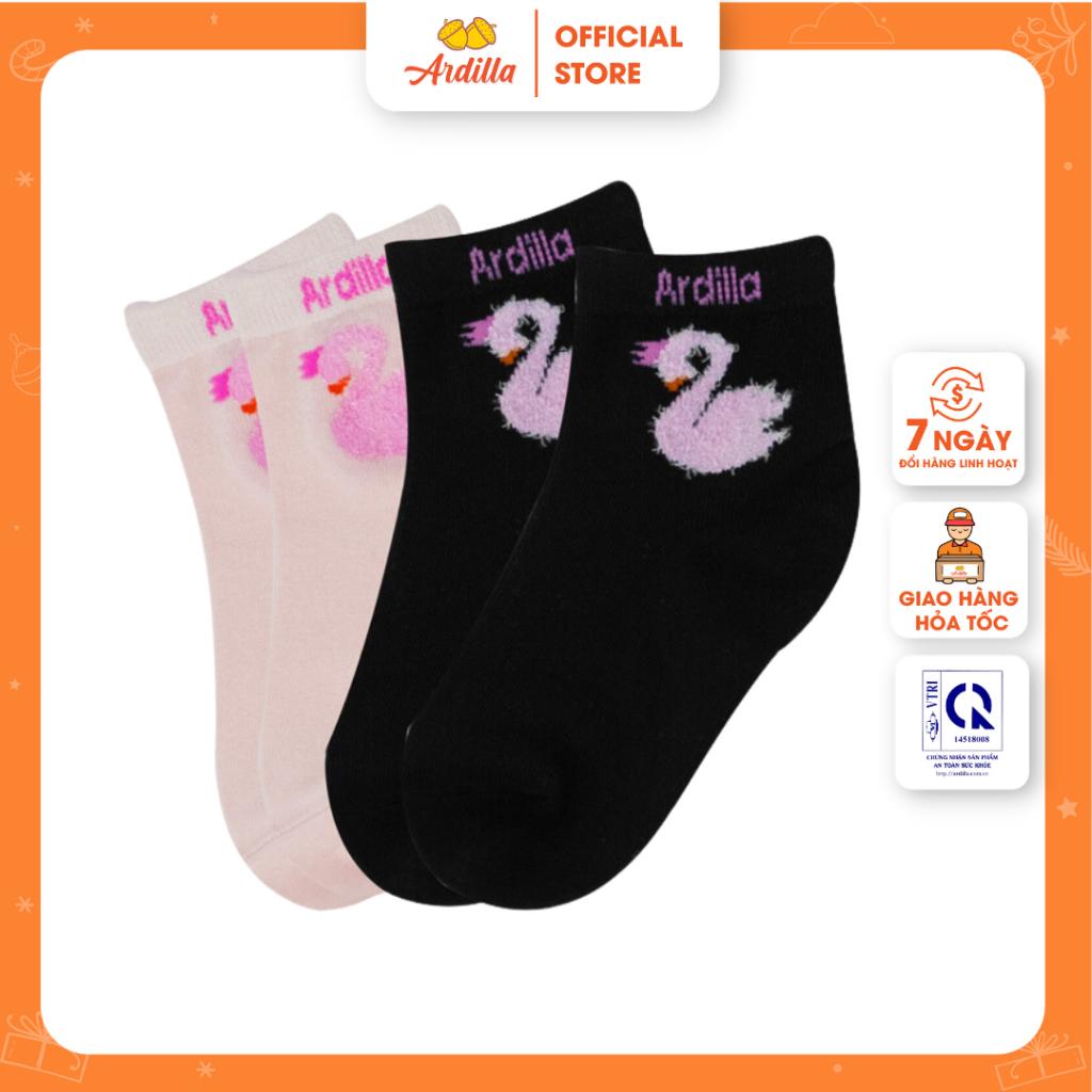 Set 2 Đôi Tất Bé Gái Cổ Cao ARDILLA Chất Vải Sợi Tổng Hợp Mềm Mịn Thêu Họa Tiết Thiên Nga Xinh Xắn KA9301V