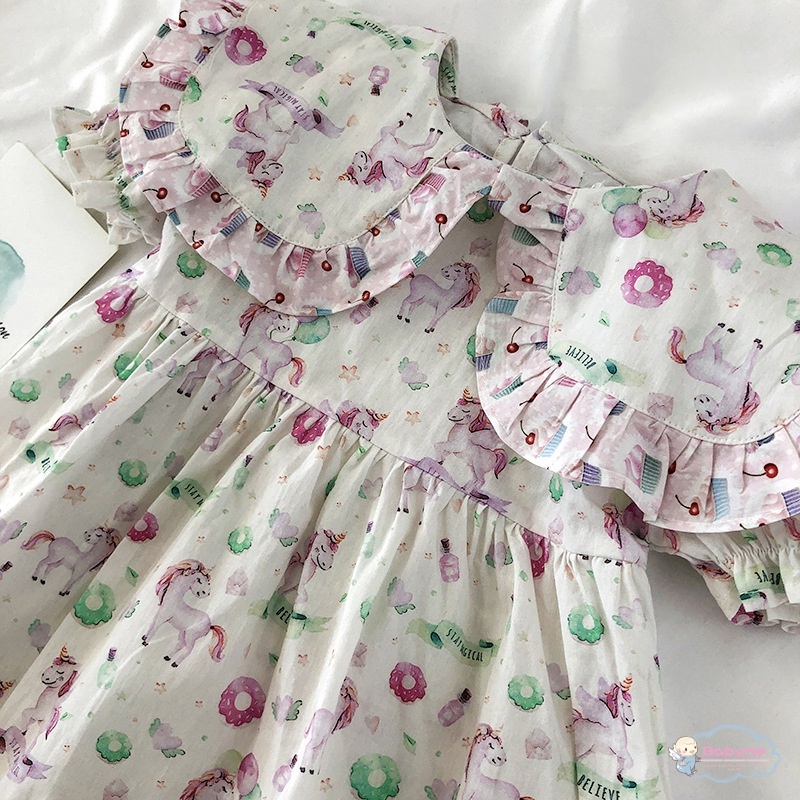 Đầm Công Chúa Tay Ngắn Cổ Búp Bê In Hoa Dễ Thương Thoải Mái Cho Bé Gái