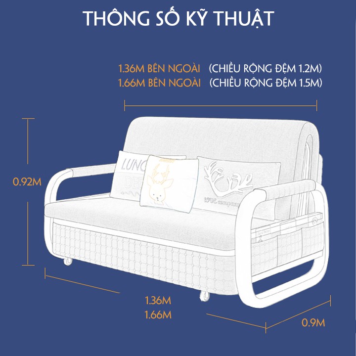 Giường Sofa Thông Minh DailyHousehold Sofa Giường Đa Năng Tích Hợp 2 Chế Độ: Giường và Ghế Sofa KT 1m3x1m9
