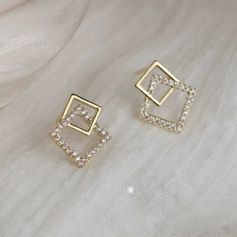 Bông Tai Mạ Bạc 925 Hình Vuông Đơn Giản