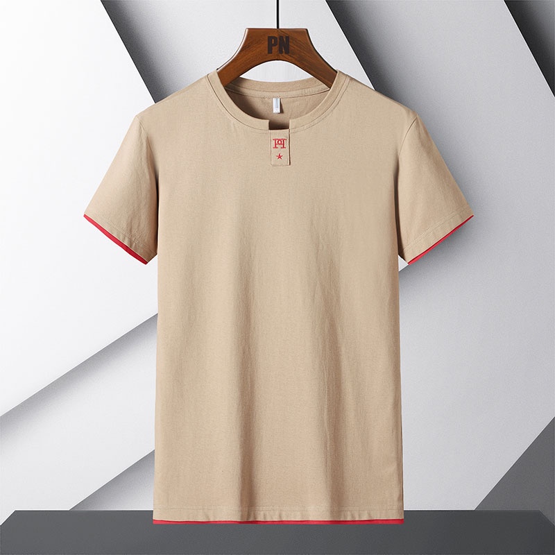 Áo Thun Cotton Ngắn Tay Cổ Tròn Dáng Suông Màu Trơn Thời Trang Mùa Hè Cho Nam